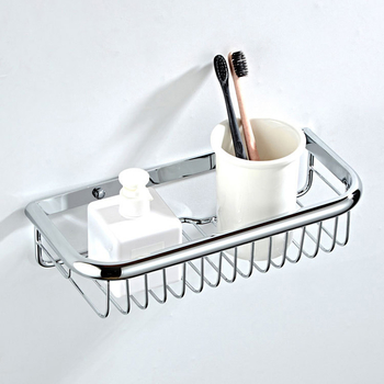 Brass Wall Mounted Shower Caddy Basket Polished Chrome Bathroom Hardware Silver Shelf
