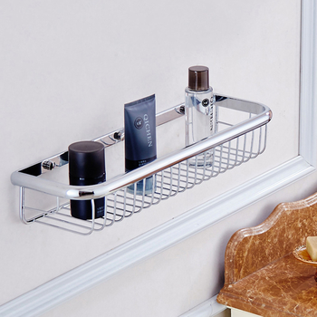 Polished Chrome Wall Mounted Shower Caddy Basket Bathroom Hardware Silver Shelf Brasa 18 Inch