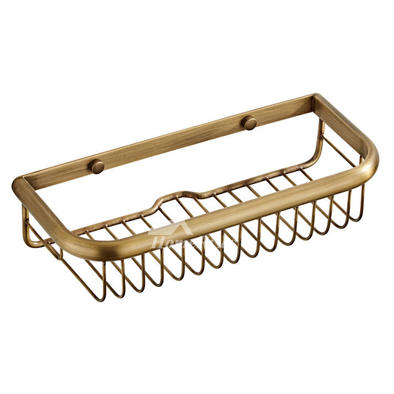 Antique Gold Fine Brass Bathroom Shelf Double Shower Caddy Basket