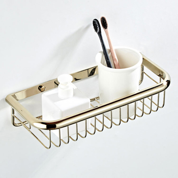 Brass Wall Mounted Shower Caddy Basket Gold/ Rose Gold Bathroom Shelves Draining Hardware