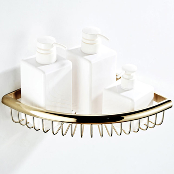 Corner Gold / Rose Gold Brass Triangle Wall Mounted Shower Caddy Basket Bathroom Shelf