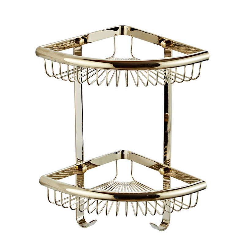 Corner Gold / Black Brass Triangle Wall Mounted Shower Caddy Basket