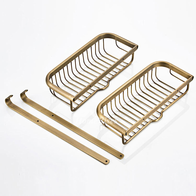 Gold Color Brass Corner Shower Caddy 2 Tier Bath Storage Shelf Rack Basket