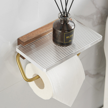 Wall Mount Toilet Roll Holder With Shelf Single/ Double Roll Paper Holder Acrylic Wood Bathroom Gold