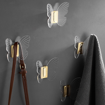 Butterfly Decorative Coat Hooks Gold/ Black/ Silver Acrylic Bathroom Robe Hook Luxury Shower Wall Hooks