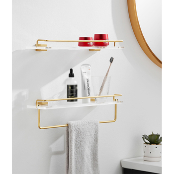 Bathroom Shelf With Towel Bar Wall Mounted Transparent Acrylic Gold/ Black Modern 12 Inch