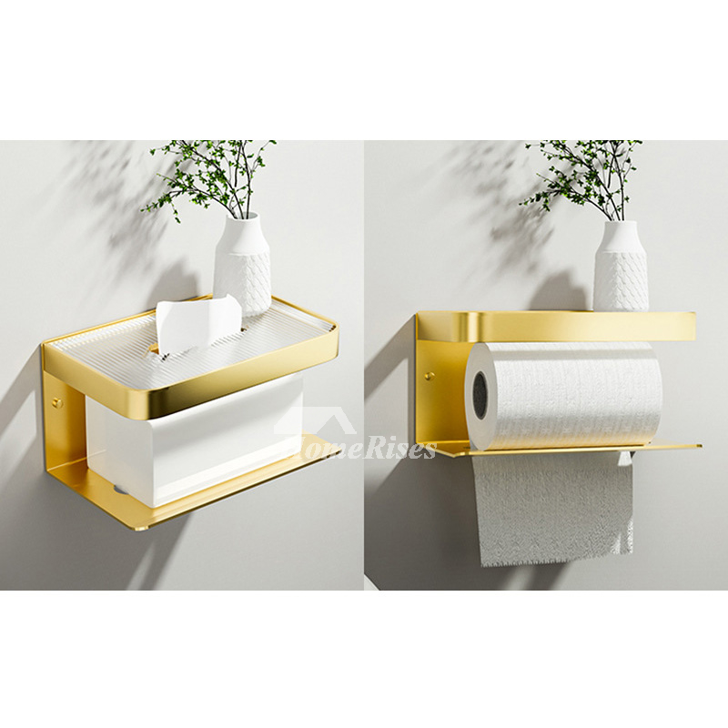 Wall Mount Toilet Paper Holder With Shelf Acrylic Single Roll Paper Holder  Bathroom Gold/ Black