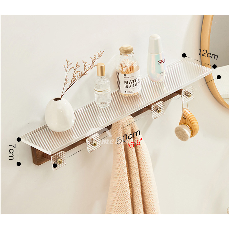 Modern Gold Bathroom Shelves Acrylic Cosmetic Storage Rack With Towel Bar  Wall Mount