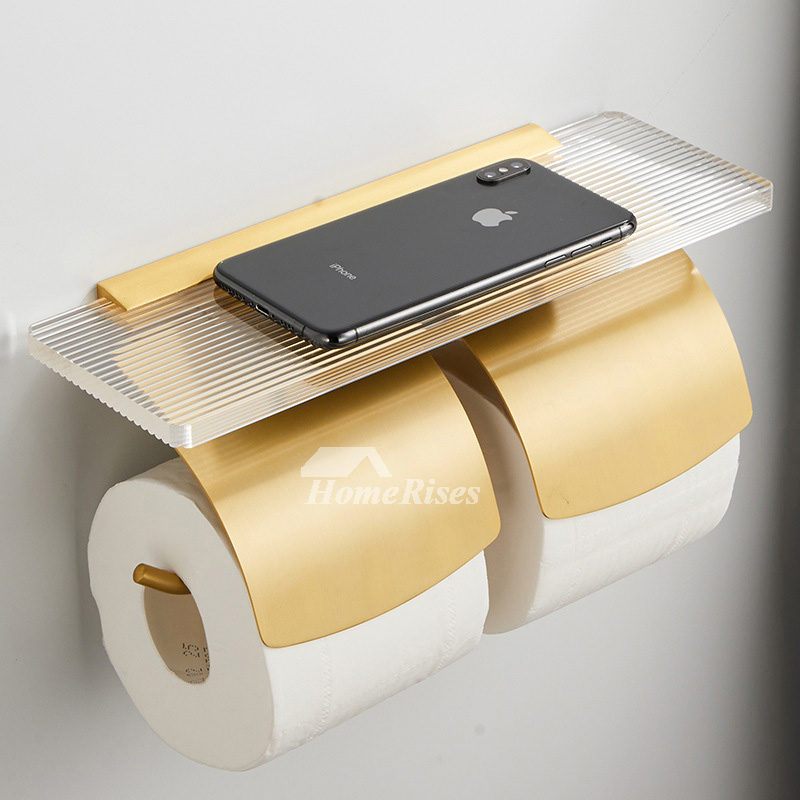 Wall Mount Toilet Paper Holder With Shelf Acrylic Single Roll Paper Holder  Bathroom Gold/ Black