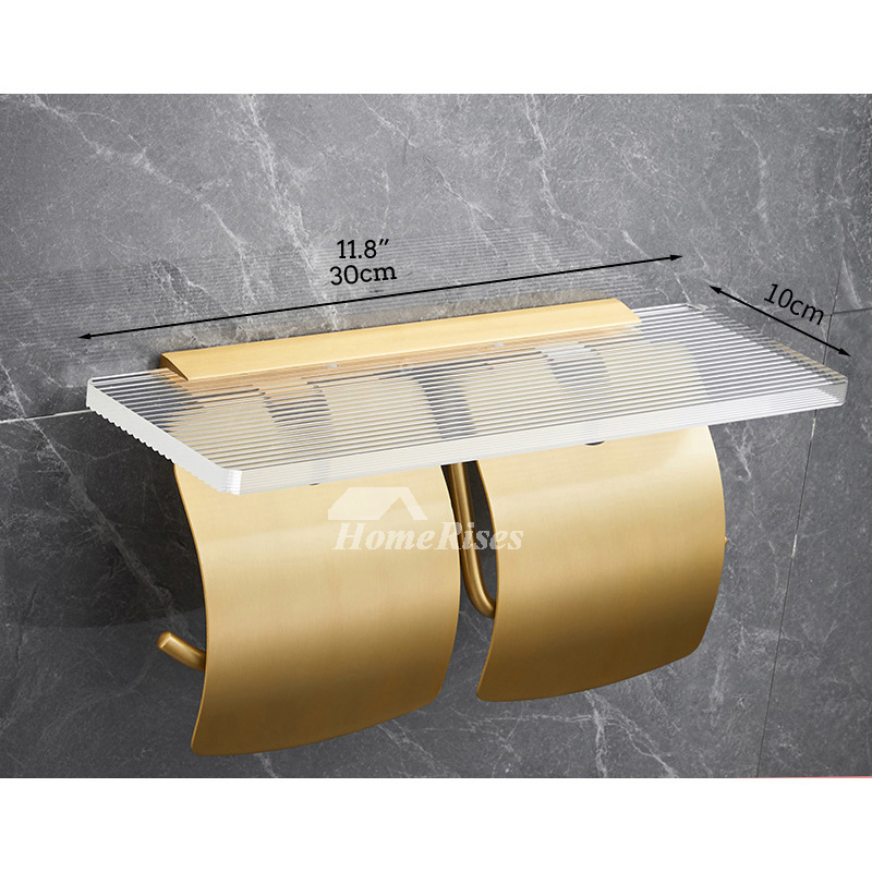 Wall Mount Toilet Paper Holder With Shelf Acrylic Single Roll Paper Holder  Bathroom Gold/ Black