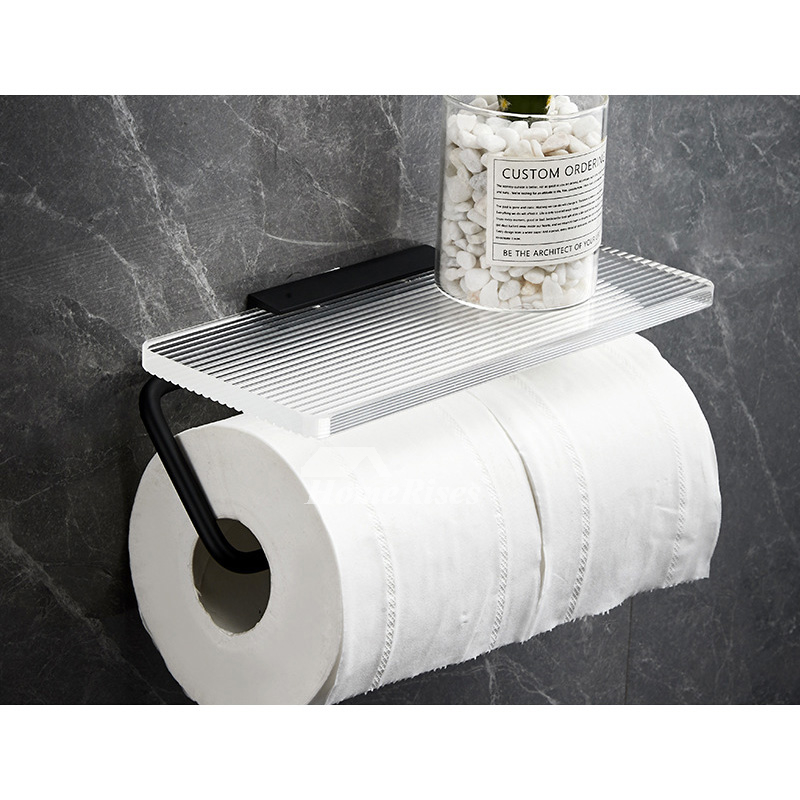 Modern Double Toilet Paper Holder Gold/ Black Wall Mounted Acrylic Bathroom  With Shelf