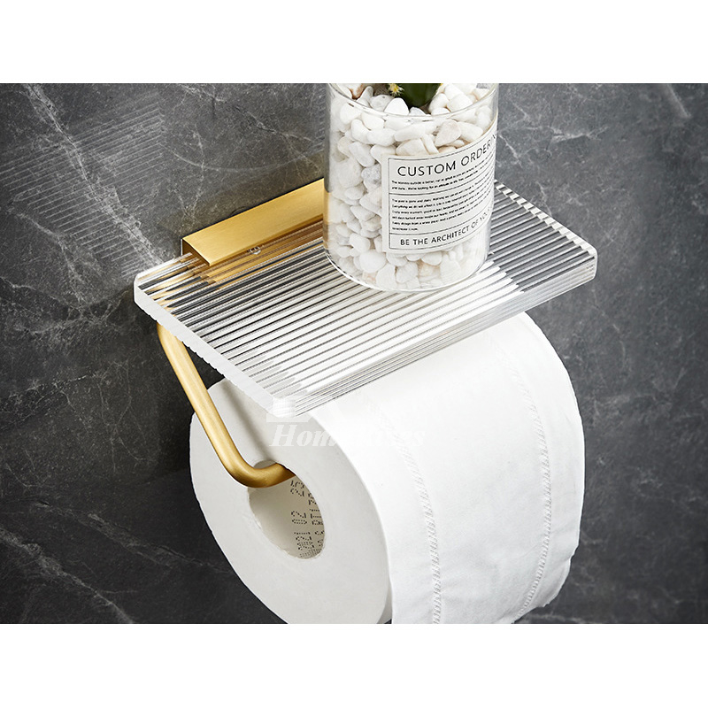 Wall Mount Toilet Paper Holder With Shelf Acrylic Single Roll