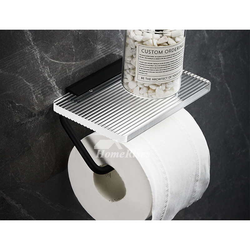 Wall Mount Toilet Paper Holder With Shelf Acrylic Single Roll Paper