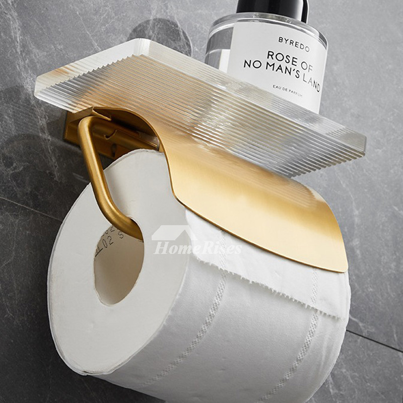 https://www.homerises.com/images/im/202209/HOIS831514/Wall-Mount-Toilet-Paper-Holder-With-Shelf-Acrylic-Single-Roll-Paper-Holder-Bathroom-Gold-Black-HOIS831514-4.jpg