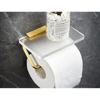 Wall Mount Toilet Paper Holder With Shelf Acrylic Single Roll Paper Holder Bathroom Gold/ Black