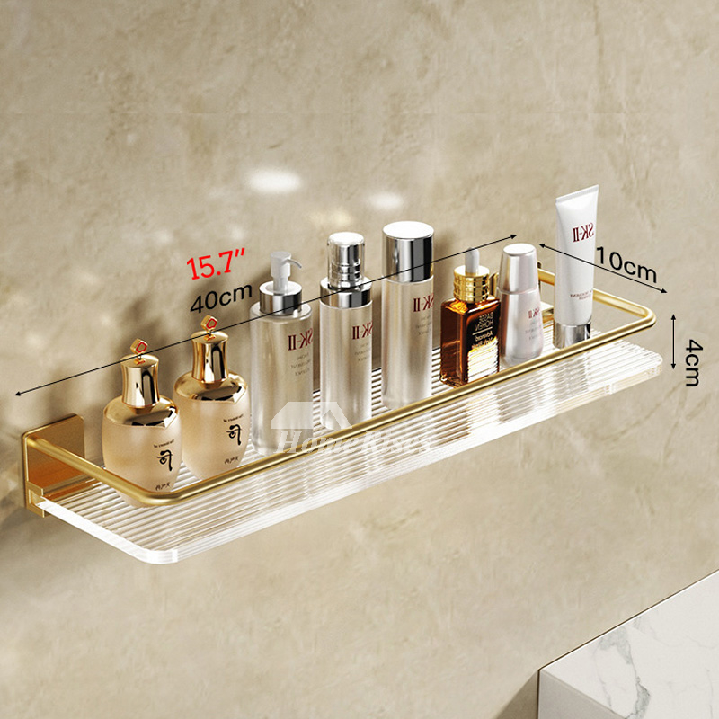 Wall Mounted Bathroom Shelf w/ Towel Bar, Gold & White