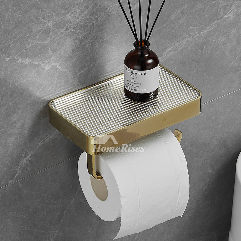 Wall Mount Toilet Roll Holder With Marble Shelf Black/ Gold/ Gunmetal Grey/  Silver Bathroom Paper Holder