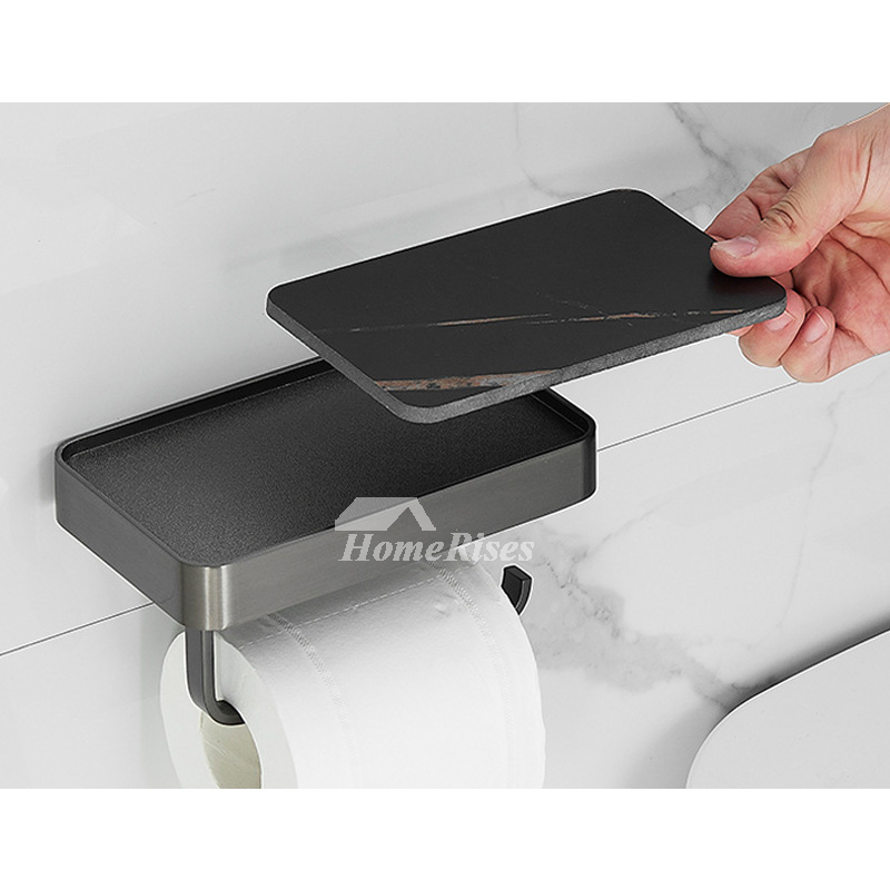 Toilet Paper Holder with Natural Marble Shelf for Bathroom Washroom,Wall  Mounted Tissue Holder Suitable for Mega Roll (Middle 7.87 * 4.72 in, Gold)