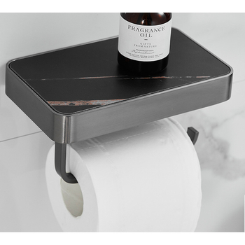 Wall Mount Toilet Roll Holder With Marble Shelf Black/ Gold/ Gunmetal Grey/ Silver Bathroom Paper Holder
