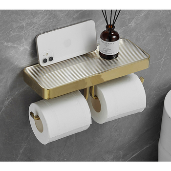 Wall Mounted Double Toilet Paper Holder Acrylic Bathroom Tissue Holder With Shelf Roll Paper Holder