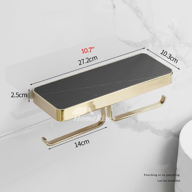 Wall Mount Toilet Roll Holder With Marble Shelf Black/ Gold/ Gunmetal Grey/  Silver Bathroom Paper Holder