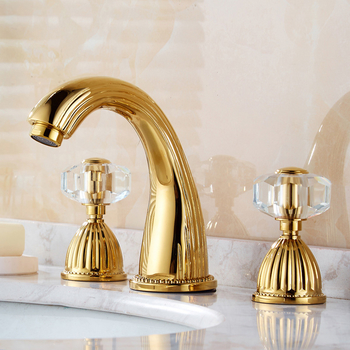 Polished/ Antique Brass Bathroom Sink Faucet Widespread Gold/ Black 2 Crystal Handle Wash Basin Faucet