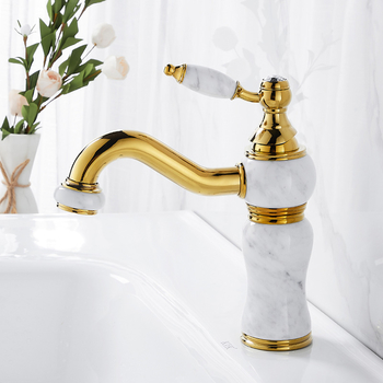 Gold Marble Bathroom Sink Faucets Polished Brass Rotatable Luxury Single Handle Toilet Wash Basin Faucet
