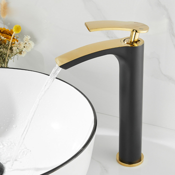 Brass Bathroom Faucets For Vessel Sinks Tall Black White Gunmetal Grey Single Hole Hot And Cold Faucet