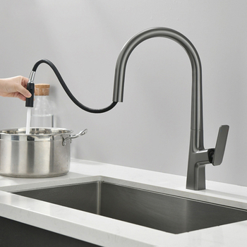 Luxury Brass Pull Down Kitchen Faucet Gunmetal Grey/ Chrome/ Matte Black Modern Commercial Kitchen Faucets