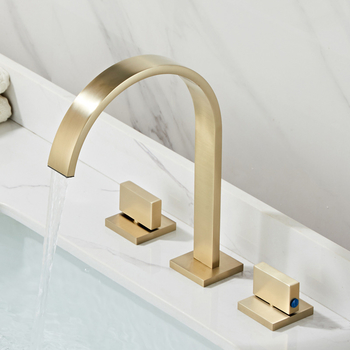Widespread Bathroom Sink Faucets Three Holes Gooseneck Brass Gold/ Silver/ Black Water Faucet