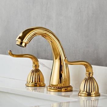 Gold Widespread Bathroom Faucet Polished Brass 3 Hole Best Modern Wash Basin Lavatory Faucets