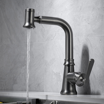 Single Hole Kitchen Faucet Pull Out Spray Gunmetal Grey/ Matte Black/ Chrome Brass Water Taps
