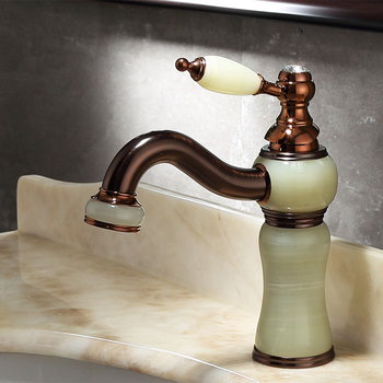One Hole Marble Luxury Wash Basin Lavatory Faucet Rose Gold Bathroom Sink Tap White Jade