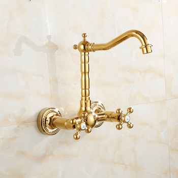 Cross Handle Bathtub Faucet Polished Brass Wall Mount Marble Gold Two Holes Luxury Bathroom Shower Tap Jade 