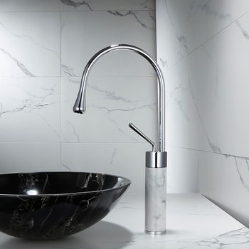 Brass Single Handle Vessel Faucet Chrome Gooseneck Marble Bathroom Modern Sink Taps
