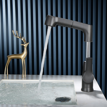 Brass Kitchen Faucets Rotatable Adjustable for Lifting Gunmetal Grey/ White Single Hole Bathroom Sink Tap