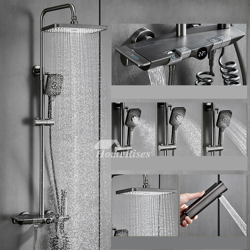 Gunmetal Grey Shower Faucet Handles Bathroom Brass Exposed Matte Black/  White Chrome Shower System