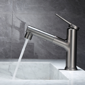 Gunmetal Grey Bathroom Sink Faucets Brass Matte Black Pull Out Spray Chrome Hot And Cold Faucet