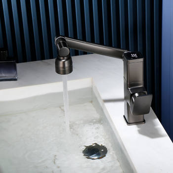 Household kitchen Rotatable Water Tap Gunmetal Grey/ White/ Chrome LED Bathroom Vessel Faucets