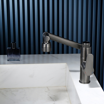 Gunmetal Grey Bathroom Sink Faucets Matte Black One Hole White Rotatable Brass Kitchen Sink Taps