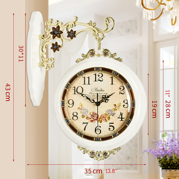 Decorative Double Sided Wall Clock Designer Quiet Living Room Wooden Dining Room
