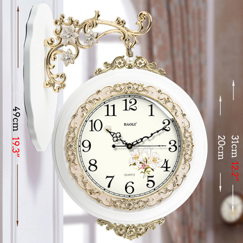 White Double Sided Wall Clock Wooden Decorative Living Room Beautiful Silent 20 Inch Clock