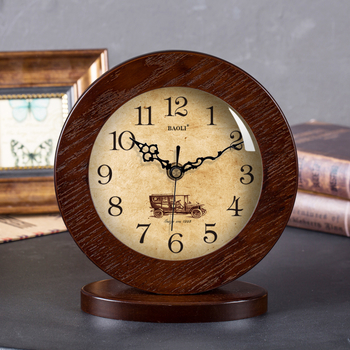 Brown Small Desk Clock White Wooden Silent Bedroom Table Clock Modern Decorative Round
