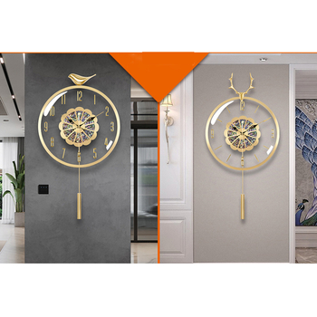 Pendulum Wall Clock Round Luxury Brass Gold Living Room Creative Bird Office Decoration Clocks