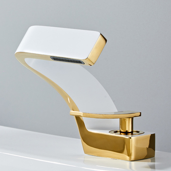 Gold and White Brass Bathroom Sink Faucets Single Hole Waterfall Wash Basin Lavatory Rose Gold/ Black