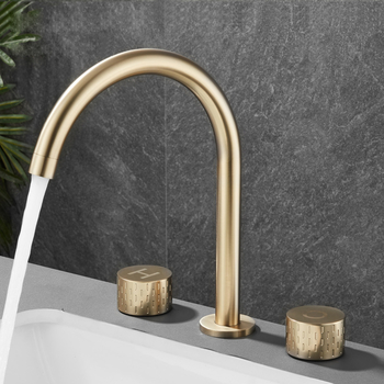 360° Rotatable Bathroom Faucet Widespread 3 Holes Brushd Gold Brass Gunmetal Grey Gooseneck Matte Black Chrome
