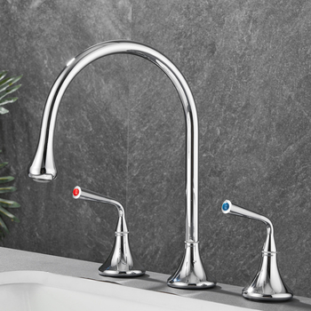 Widespread Bathroom Faucet 360° Rotatable Gooseneck Brass Chrome/ Gunmetal Grey Three Holes