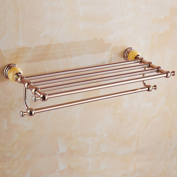 Rose Gold Bathroom Shelf With Towel Rack Brass Orange Jade Wall Mounted Decorative Modern 24 Inch