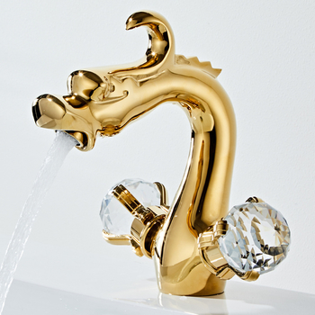 Dragon Bathroom Faucets Brass Carved Single Hole Modern Bathroom Faucet Crystal Handles Luxury Gold - 5 Colors Optional