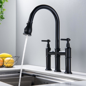 Three Holes Kitchen Sink Modern Brass Widespread Pull Down Matte Black Industrial Style Kitchen Faucet